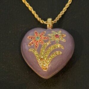 Joan Rivers Swarovski crystals-Purple enamel puffy heart pendant & chain